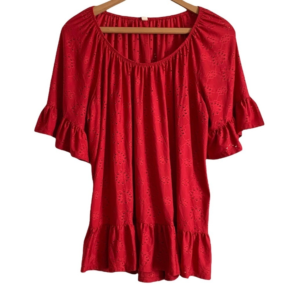 Perseption Women Red Ruffled Peplum Blouse Size 1X